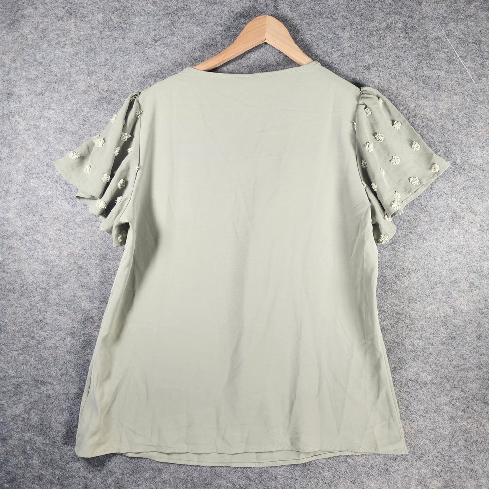 AOKOSOR Women's Sage Green‎ Pom Pom Sleeve V Neck Tunic Top XL Lightweight NEW - Picture 10 of 12